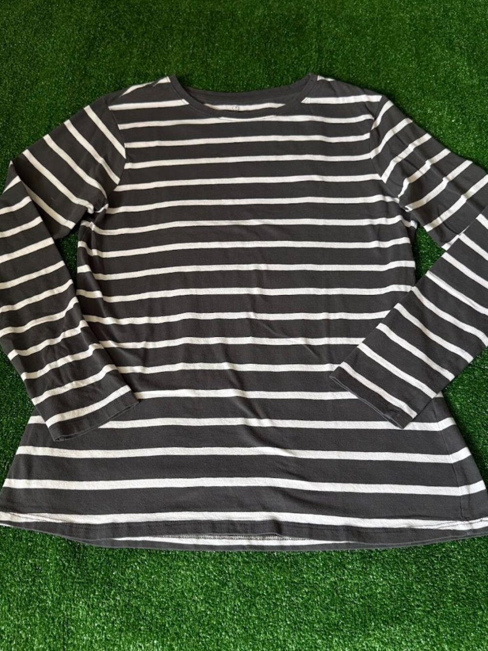 Primark Cares Womens Grey striped Long Sleeve Crew Neck T-Shirt Basic Top Size L